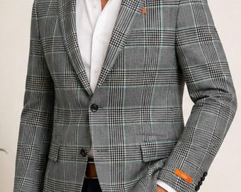 Chaqueta deportiva de lana Tallia Gray Glen Plaid para hombre, talla 38L, nueva con etiquetas, forro de cachemir.