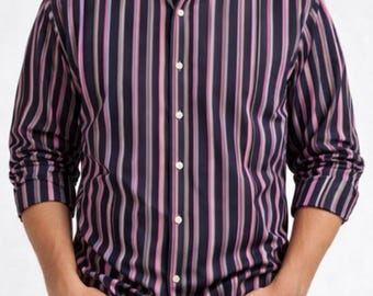 Camisa Thomas rosa a rayas con botones para hombre, talla 16-34, negra, rosa, blanca, corte clásico.