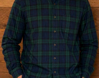 Koszula flanelowa L.L. Bean w kratę, rozmiar L, regularny, niebiesko-zielony, w kratę, męska, w stylu vintage, 100% bawełny, klasyczny krój
