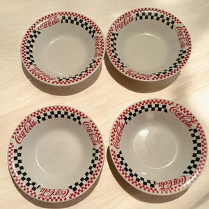 Coca Cola Cereal Bowls, Vintage 1990's by Gibson, Checkered Coca Cola Bowls