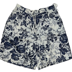 Vintage Lauren Ralph Lauren Women&#39;s Size 8 Blue/White Cottagecore Floral Linen Shorts