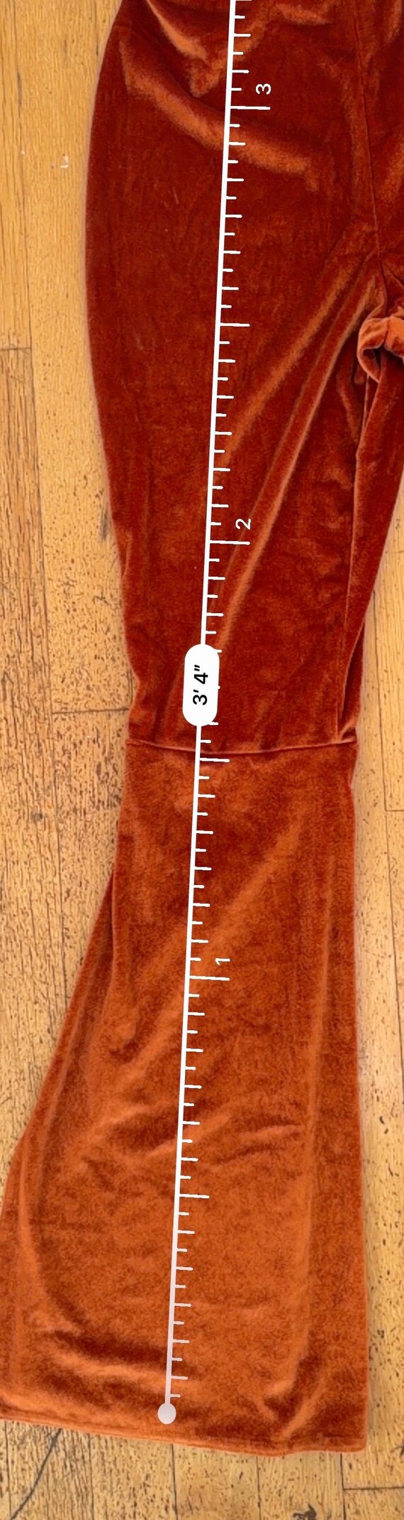 Vintage Style Rust Velvet Flare Pants Women Size US 6 Boho Bell Bottoms High Waist Stretch Nasty Gal Collection View 3