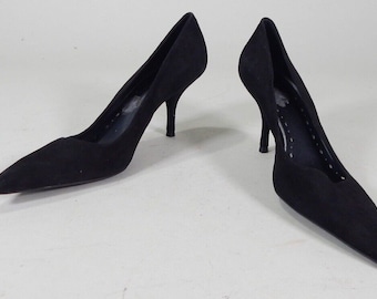 BCBG Girls Heels Black Suede Pointed Toe Size 8 1/2 B