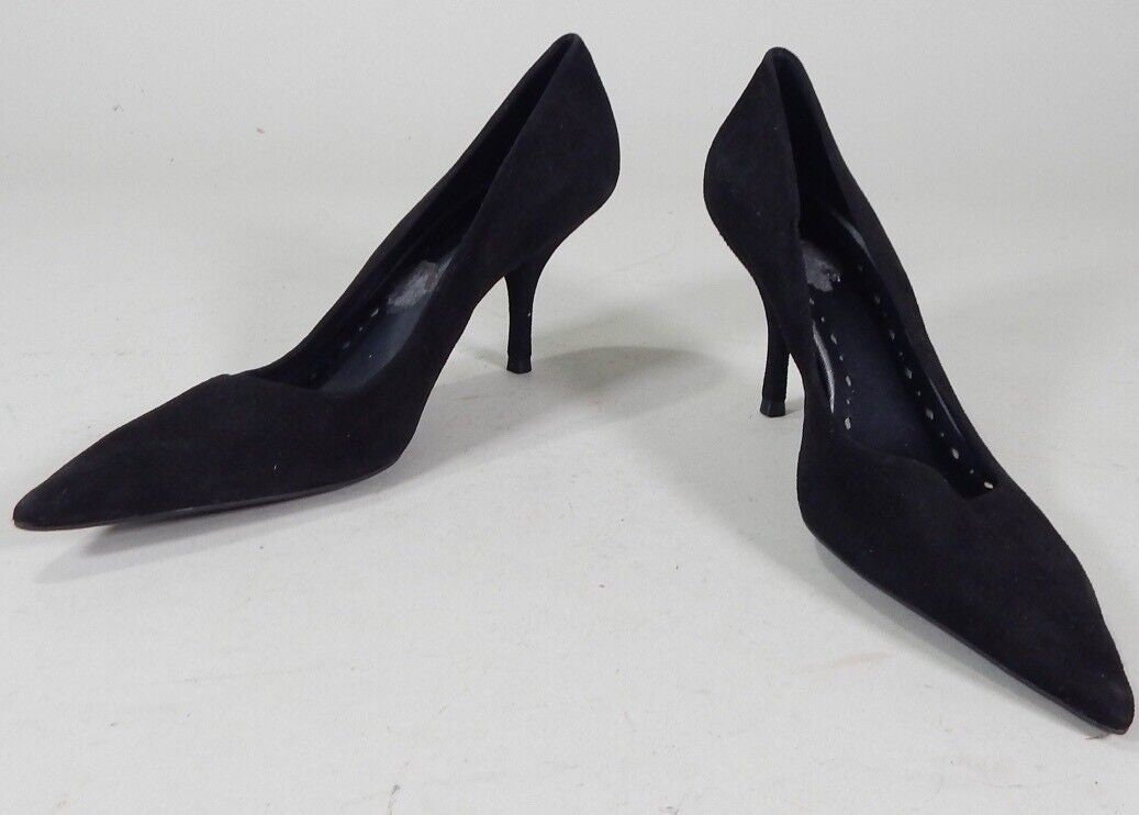 Black suede pointed toe heels deals