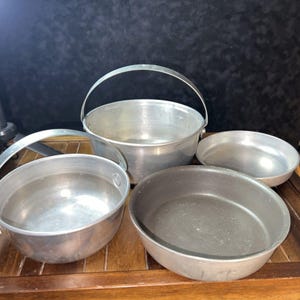 Vintage Aluminum Nesting Camping Mess Set Cooking Pots Made in Korea
