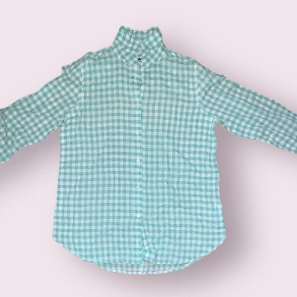 J Crew Women's Mint Gingham Shirt, Size 6