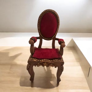 1 Big Vintage Doll Chair Doll Red Velvet Wooden Doll Chair Doll Furniture Miniature Chair