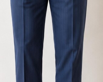 Pantalones de vestir vintage para hombre, fabricados en Alemania, de color azul marino con raya diplomática, de mezcla de lana, talla 34x32, pantalones formales de negocios.