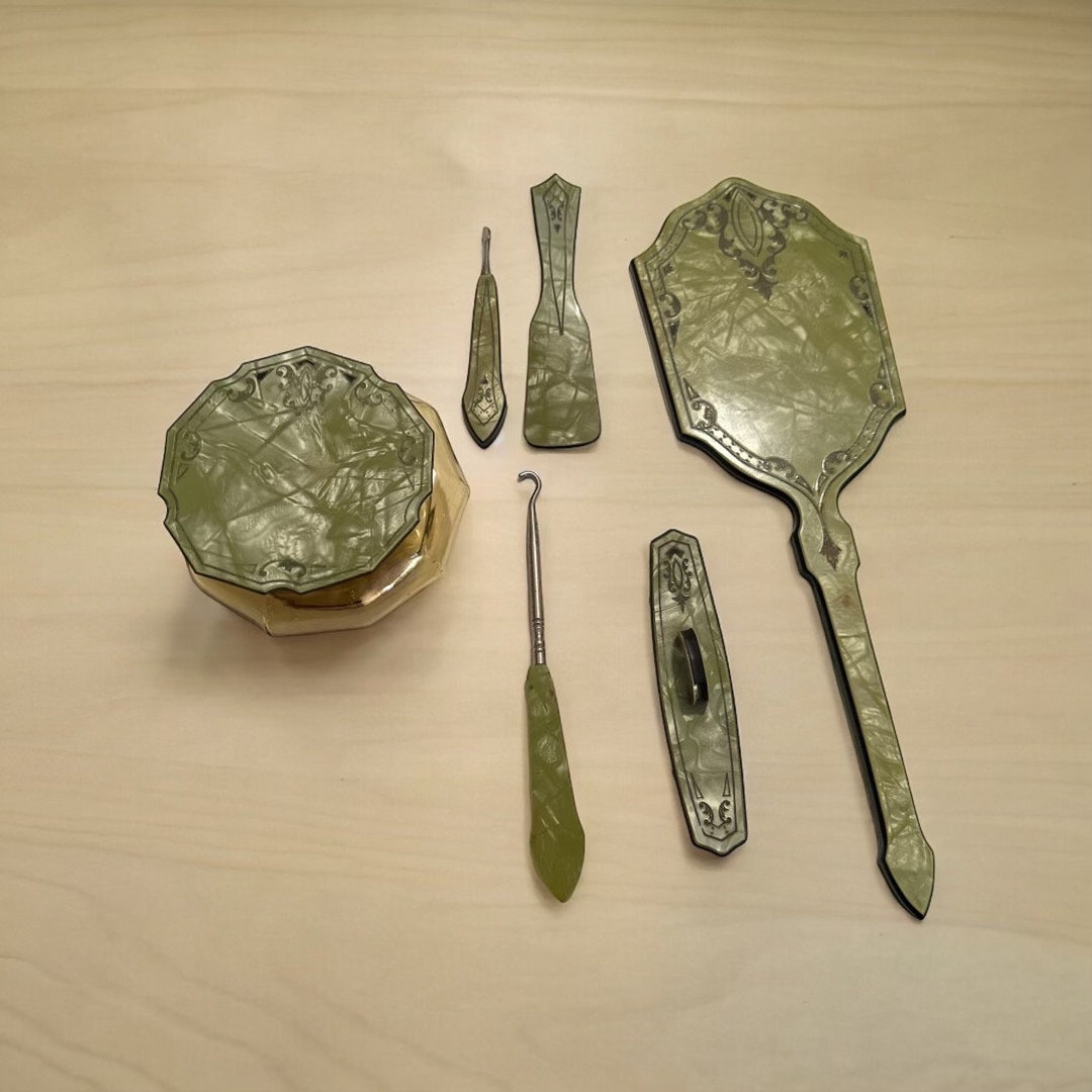 Antique 7 Piece Bakelite Celluloid Art Deco UG Powder With Mirror Set ...