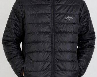 Chaqueta acolchada negra Callaway para hombre, talla mediana/grande, ligera, tipo polo, con cremallera, ideal para invierno.