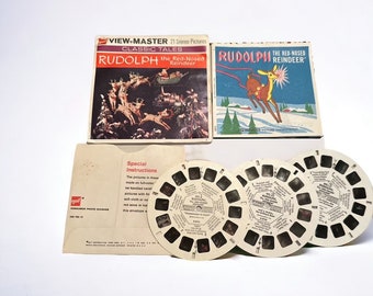 Sawyers View Master Rudolf the Red-Nosed Reindeer B-870, 1955, Three Viewmaster Reel 21 Pictures, with Story Booklet, Traditional Christmas