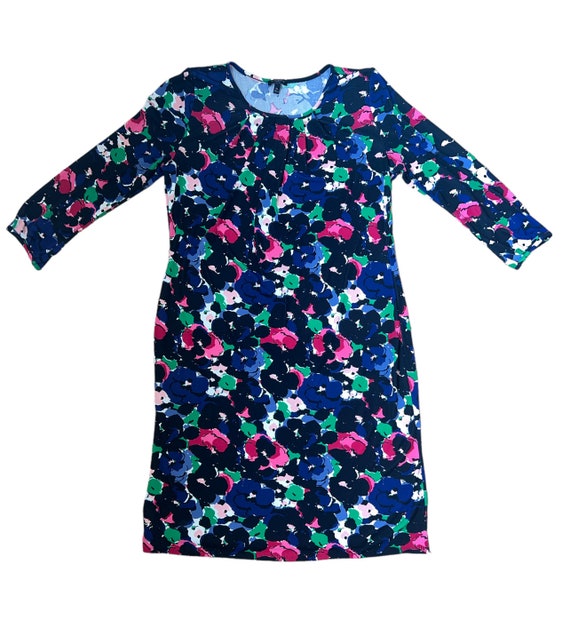 Talbots Black Multi Colored Print Midi Sheath Dre… - image 1