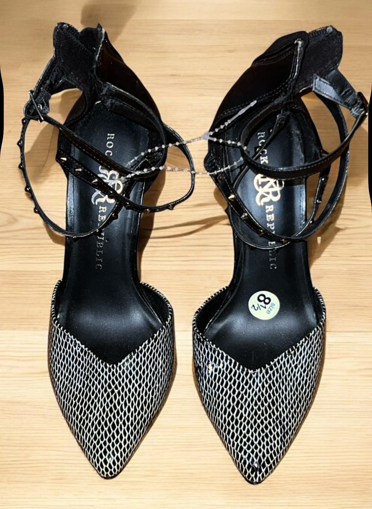 Rock Republic Snake Print Studded Straps and Spike Heel Shoes
