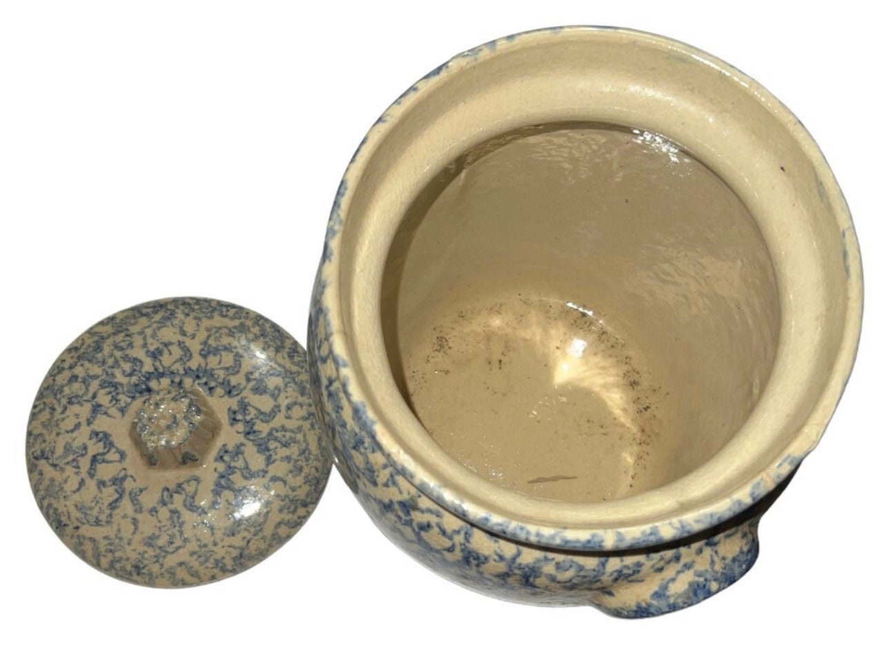 Vintage RRP Blue Spongeware Cookie Jar Robinson Ransbottom Pottery