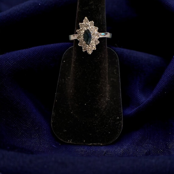 Vintage Silver Tone Blue Stone Ring. Size 5 - image 1