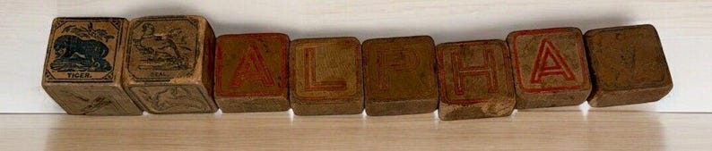 Wood Alphabet 8 Blocks Crafts Decor Animal Pictures 6 Spells ALPHA 2 ...
