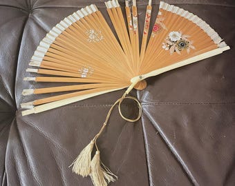 Abanico plegable vintage de bambú con diseño floral, abanico decorativo de estilo asiático, decoración bohemia, accesorio de verano