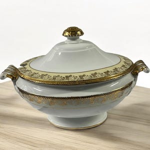 Sopera con tapa y incrustaciones en oro de 18 quilates de Hutschenreuther Selb Bavarian L.H.S. Vintage