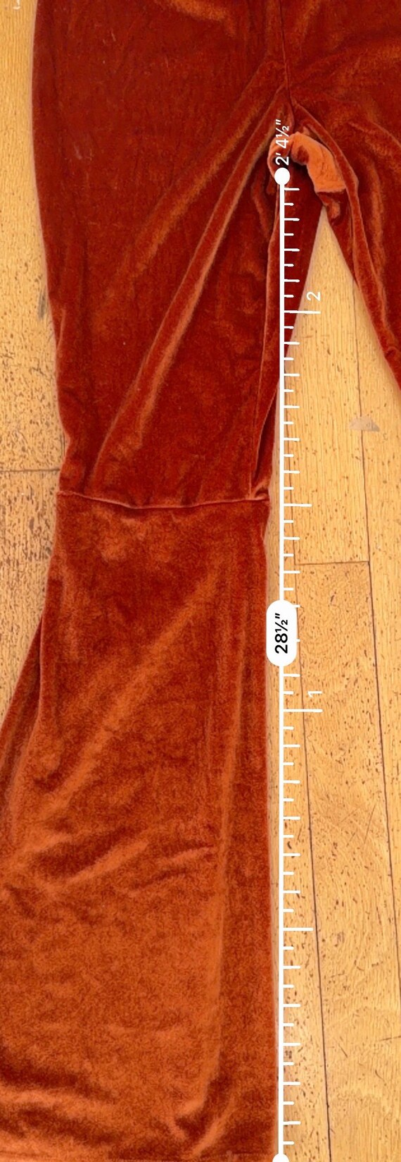 Vintage Style Rust Velvet Flare Pants Women Size US 6 Boho Bell Bottoms High Waist Stretch Nasty Gal Collection View 6
