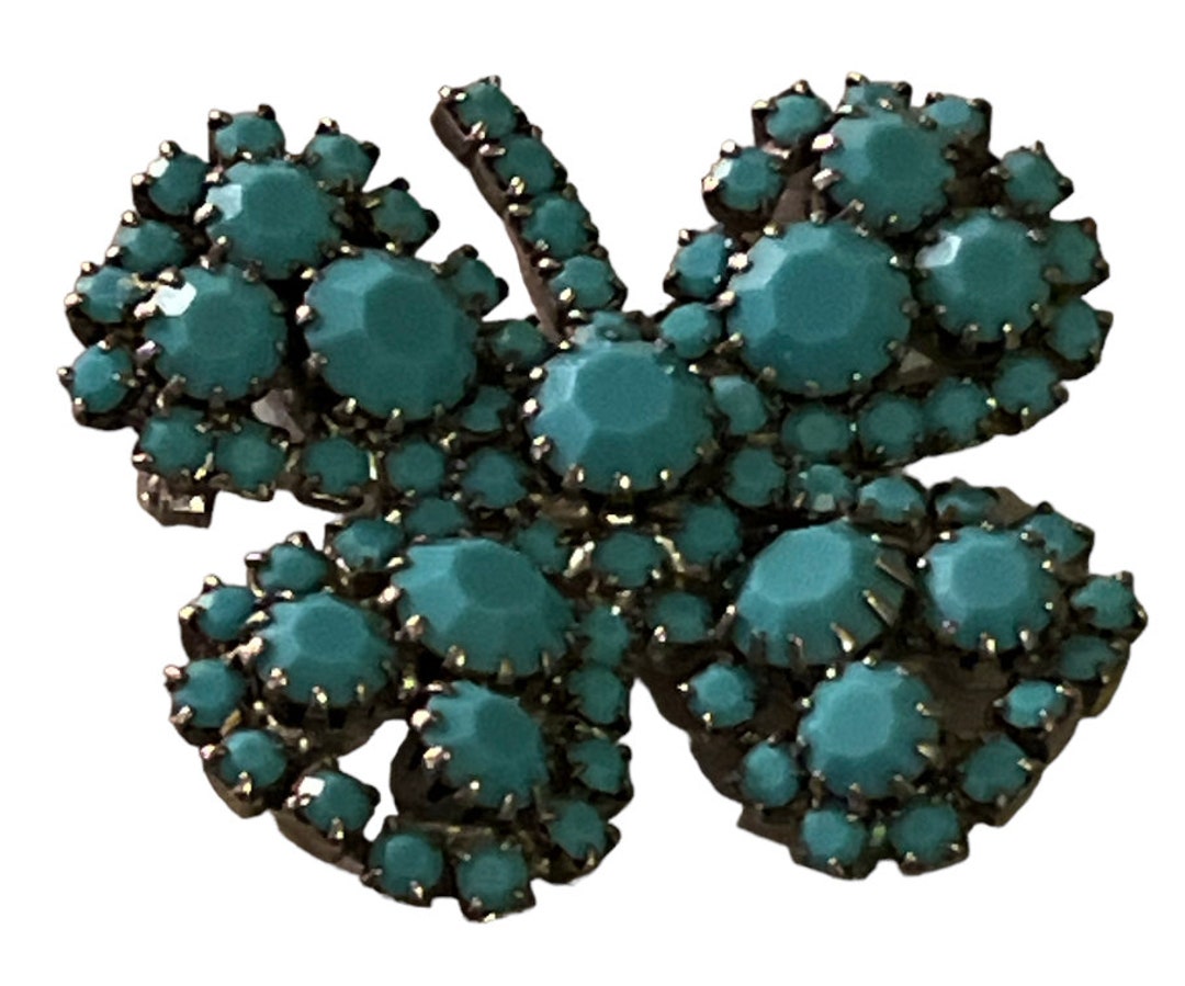 Vintage 1970s Turquoise four leaf clover pin Talisman Grandfather Clover Pendant - Turquoise – Retrouvai main image 4