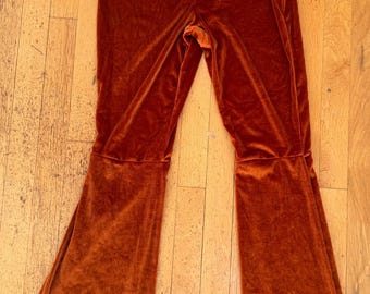 Pantalones acampanados de terciopelo color óxido estilo vintage para mujer, talla US 6, estilo boho, cintura alta, elásticos, colección Nasty Gal.