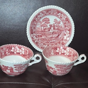 Copeland Spode Tower 4 Rosa Tassen & 1 Untertasse im Set VTg Rückstempelung English Bone China