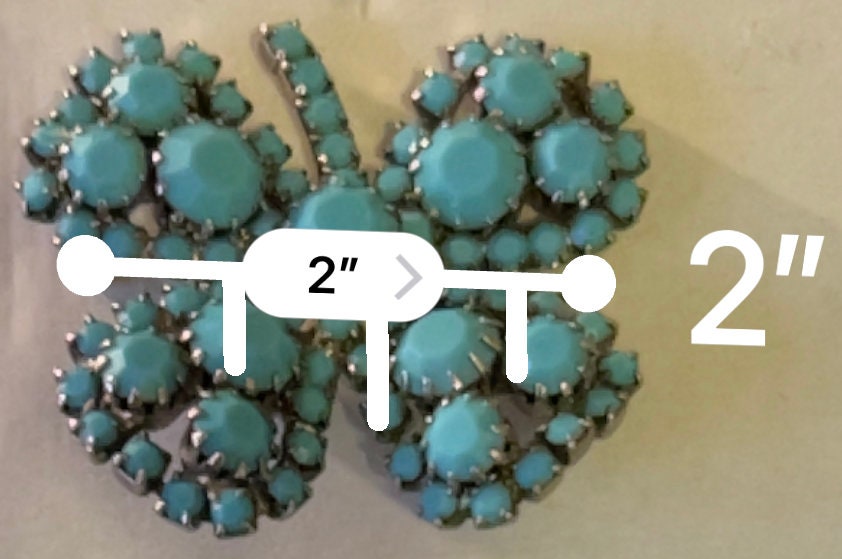 Vintage 1970s Turquoise Four Leaf Clover Pin - Etsy display picture 1