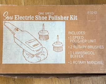 Vintage Sears Electric Shoe Polisher Kit One Speed Complete Set Rotary Brush Shoe Buffer Retro Grooming Tool