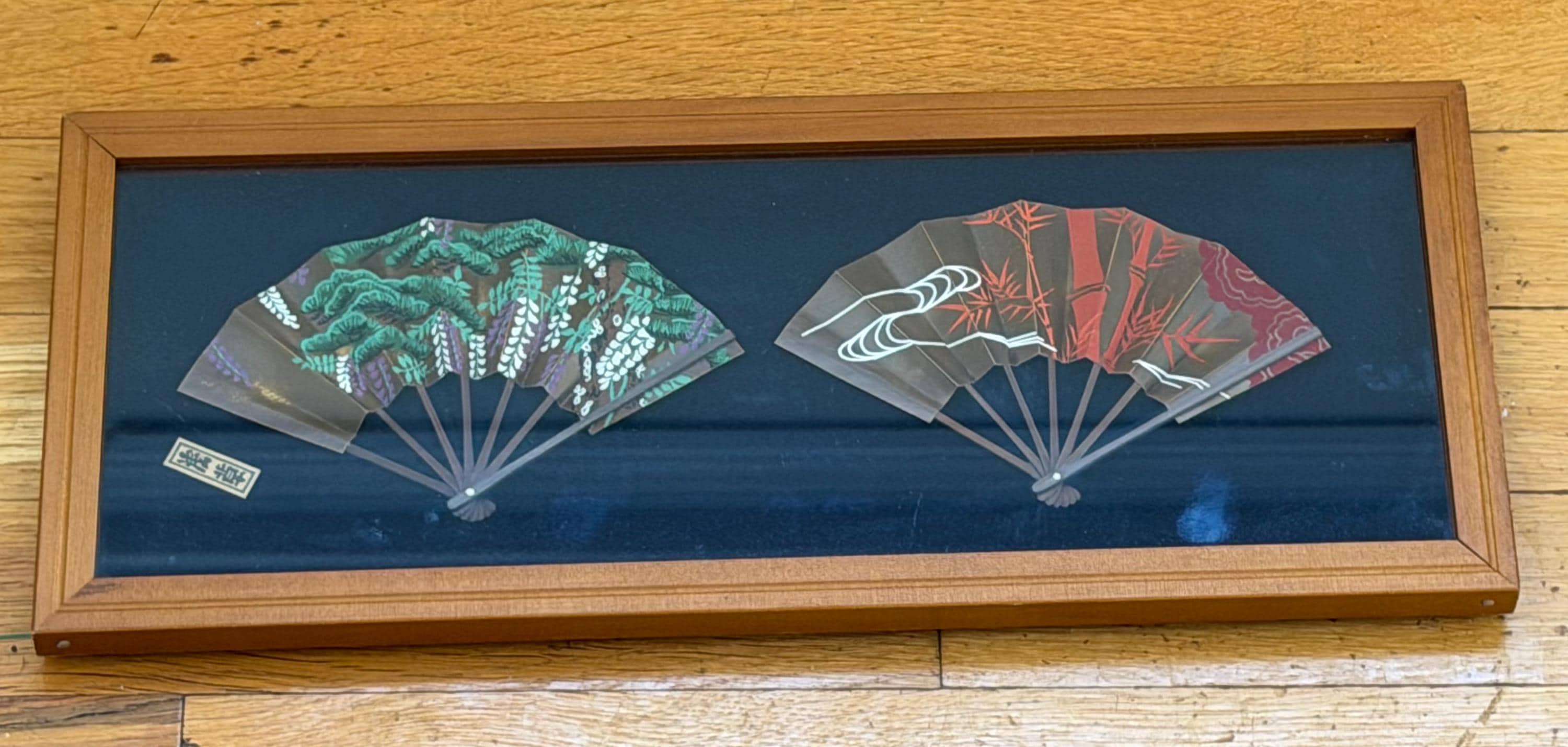 Fan Shadow Box Vintage Framed Japanese Folding Fans Wall Art | Asian Fan Shadow Box ...