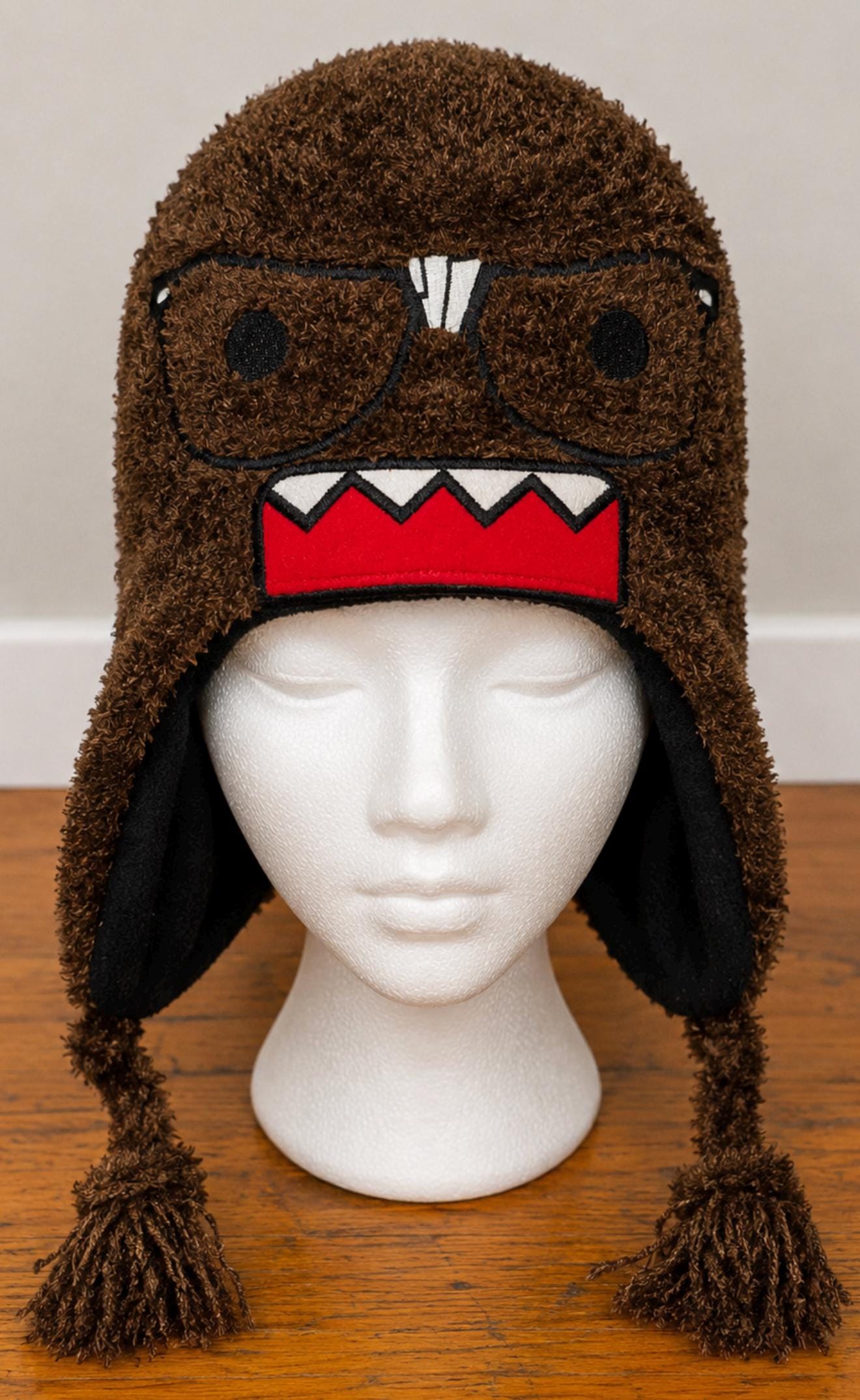 Domo Rear Kun Plush Fleece Trapper Hat Brown Ear Flap Winter