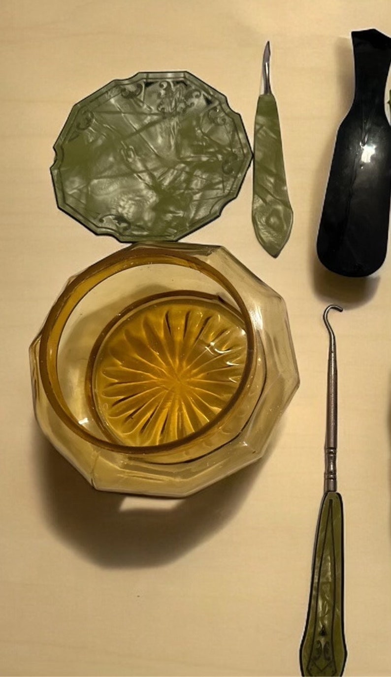 Antique 7 Piece Bakelite Celluloid Art Deco UG Powder With Mirror Set ...