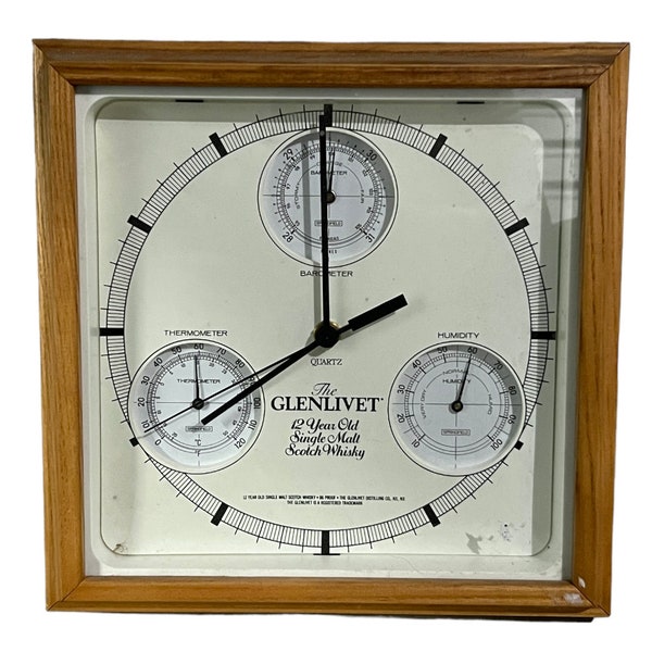 Vintage Glenlivet Scotch Advertising Clock thermometer/ barometer/ Humidity