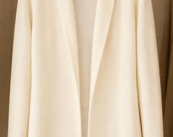 White + Warren Ivory 100% Cashmere Open Front Cardigan Women’s Size S  Shawl Collar Sweater
