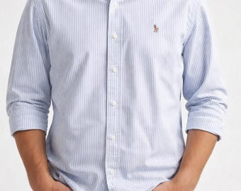 Ralph Lauren Yarmouth Gestreiftes Hemd.  Männer 16-34 Blau Weiß Oxford Classic