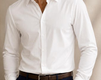 Camicia elegante a righe bianche Luciano Barbera, Made in Italy, da uomo, taglia L, di lusso, firmata, con bottoni sul davanti.
