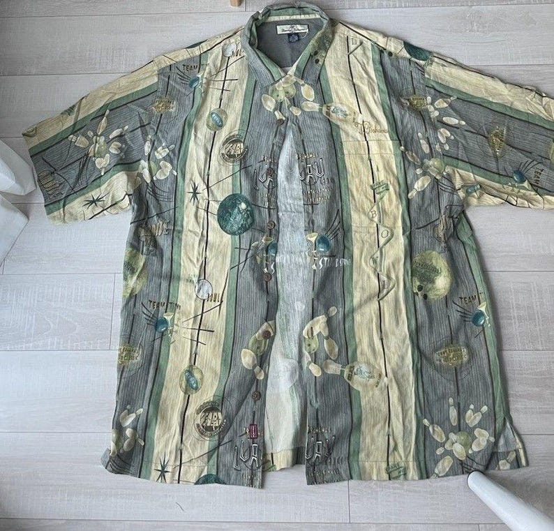 VTG Tommy Bahama 100% Silk Bowling Shirt XL Hawaiian Luau Pins Balls Retro Camp image 2
