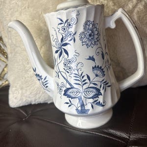 Old Staffordshire Ironstone Blue Fjord Woods & Sons England Teapot Coffee Blue