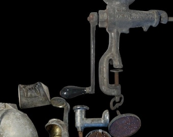 Antique Enterprise No. 21 Cast Iron Meat Grinder Philadelphia USA w Attachments