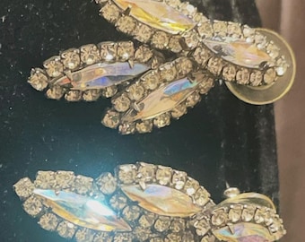 Vintage Strass Ohrhänger Gold Ton Aurora Borealis Statement Ohrringe Glam Brautschmuck Prickelnde Ohrringe