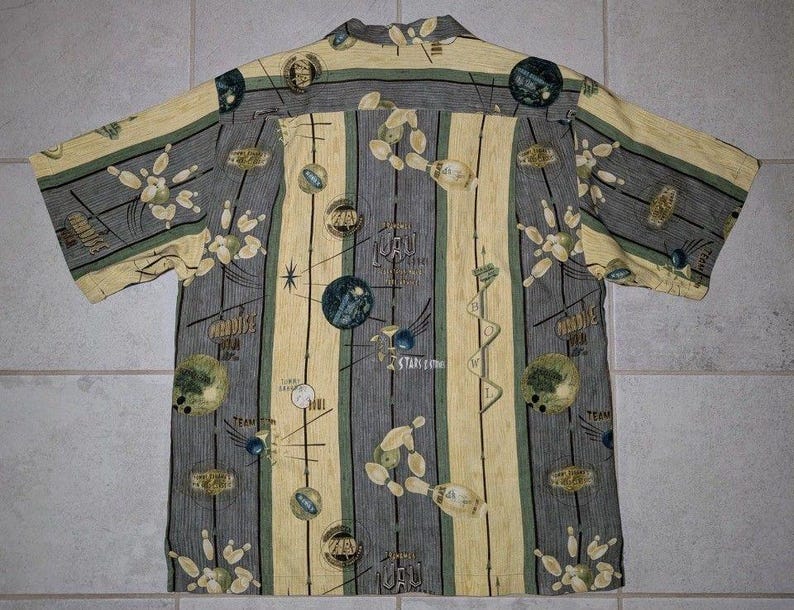 VTG Tommy Bahama 100% Silk Bowling Shirt XL Hawaiian Luau Pins Balls Retro Camp image 3