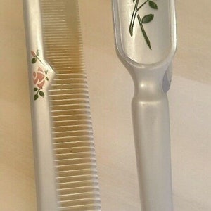 Vintage PROLON Peachy White Pearlescent Hairbrush & Comb Nylon Bristles Preowned