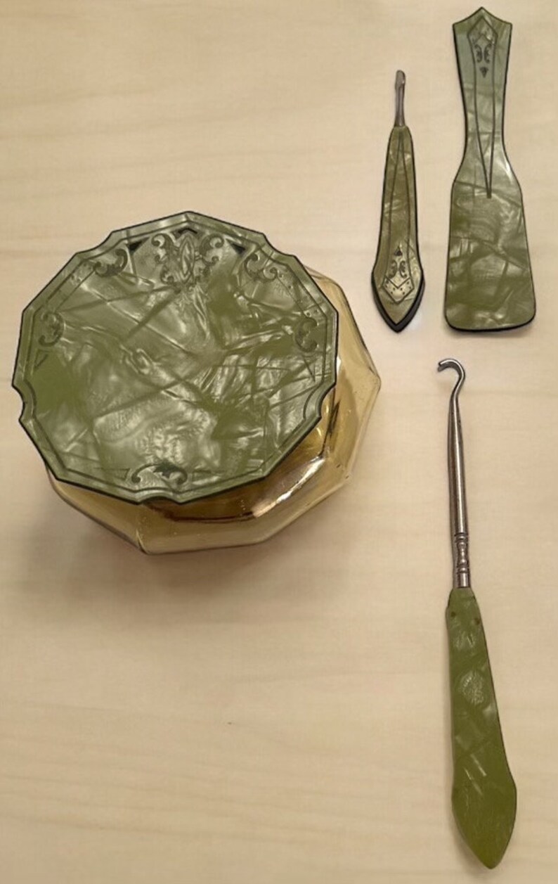 Antique 7 Piece Bakelite Celluloid Art Deco UG Powder With Mirror Set ...