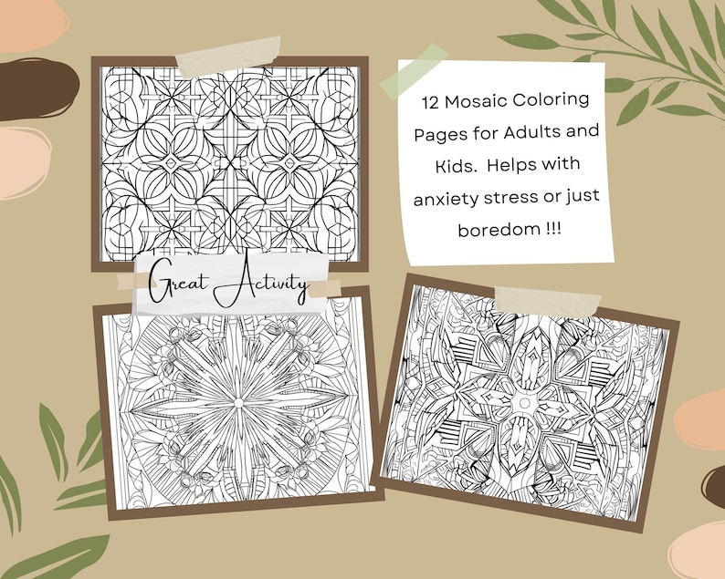 12 Fun Printable Mosaic Geometric Coloring Pages Adult Kids Students ...