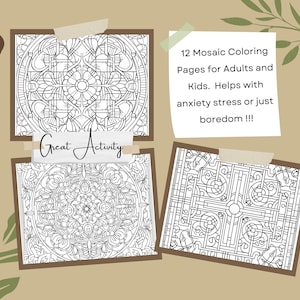 12 Fun Printable Mosaic Geometric Coloring Pages Adult Kids Students ...