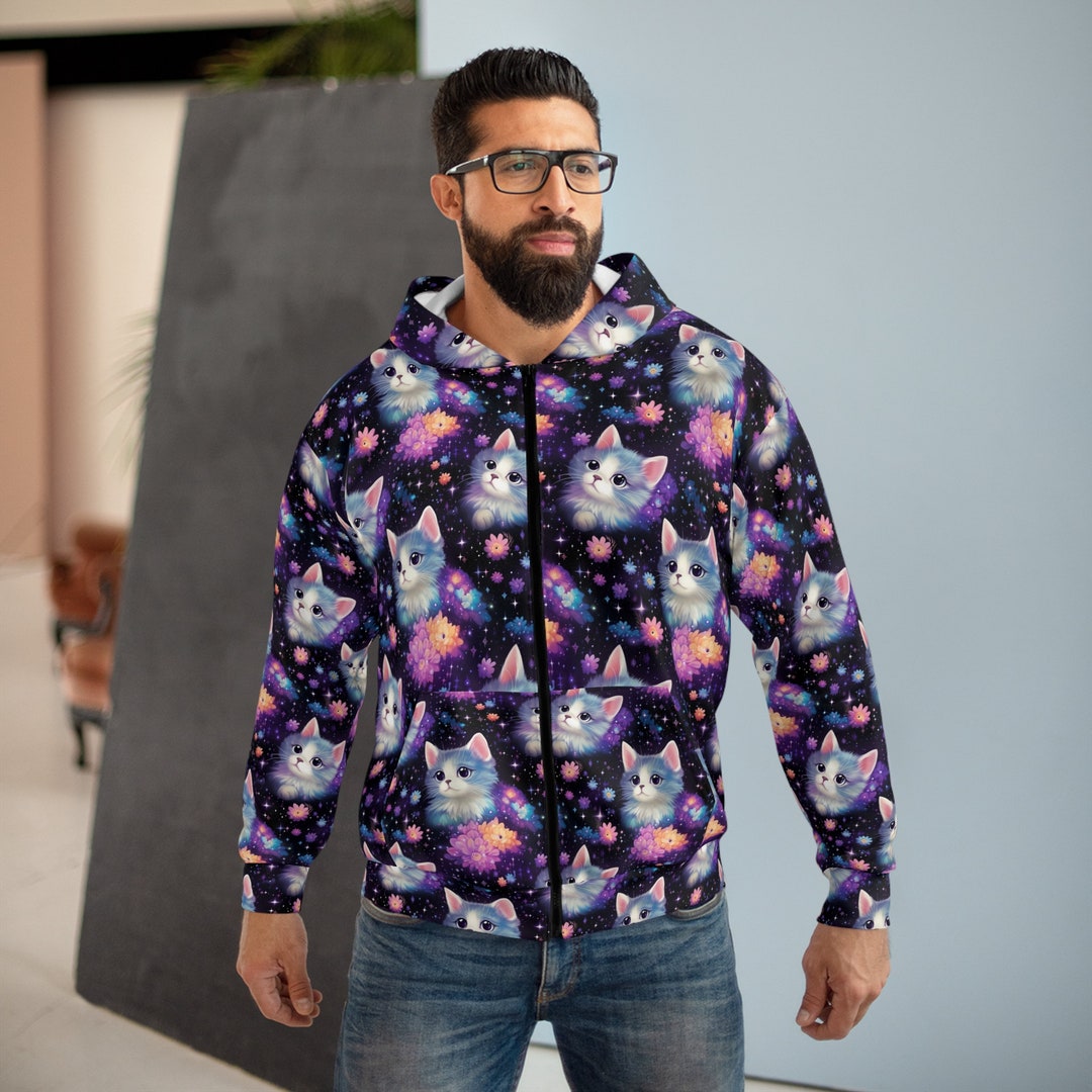 Cat Hoodie Galaxy Cat Floral Hoodie Cool Cat Hoodie Galaxy Etsy