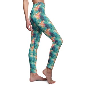 Painted Style Leggings Colorful Leggings Stylish Leggings Gift for Her Pretty Leggings Green Leggings Orange Leggings