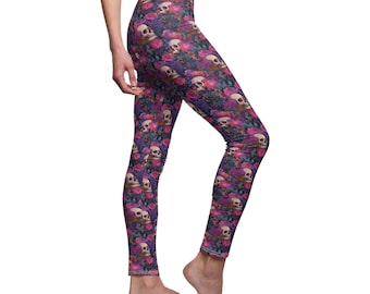 Skulls and Flowers Leggings Skull Leggings Colorful Flowers Leggings Skull Halloween Cute Leggings Halloween Leggings Goth Girl Skulls Roses