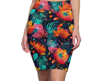 Women's Floral Pencil Skirt Pretty Women's Skirt Flower Skirt Wildflowers Skirt Artsy Skirt Beautiful Skirt Floral Skirt Gift for Her