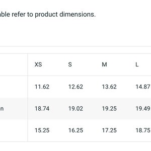 May include: A table showing size chart measurements in inches for waist width, outseam, and hip width. Sizes range from XS to 2XL.