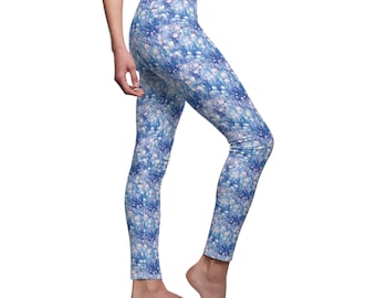 Painted Style Leggings Colorful Leggings Stylish Leggings Gift for Her Pretty Leggings Abstract Floral Leggings Blue Leggings Painted Floral